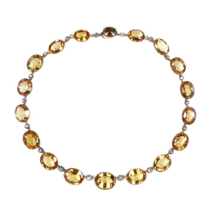Antique golden topaz and diamond collet necklace